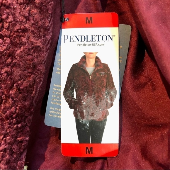 Pendleton NWT fuzzy jacket zip-up dark red plaid accents M - Picture 13 of 14
